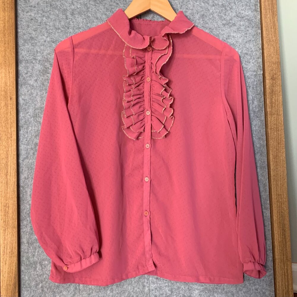 Pink Ruffle Sheer Vintage Blouse - Picture 6 of 16